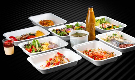 A variety of healthy and delicious meal options in eco-friendly takeaway containers.