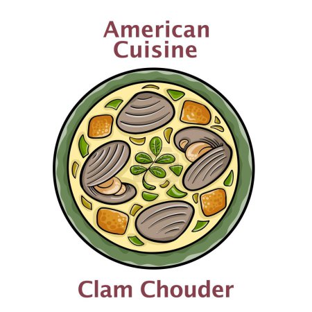 Illustration for Clam Chowder. American cuisine: New England clam chowder soup closeup - Royalty Free Image