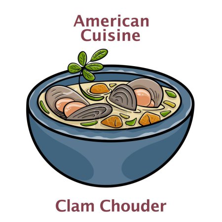 Illustration for Clam Chowder. American cuisine: New England clam chowder soup closeup - Royalty Free Image