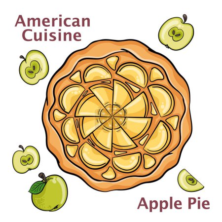 Illustrazione per Fatto in casa deliziosa torta di mele rustico appena sfornato su sfondo bianco. Cucina americana - Immagini Royalty Free