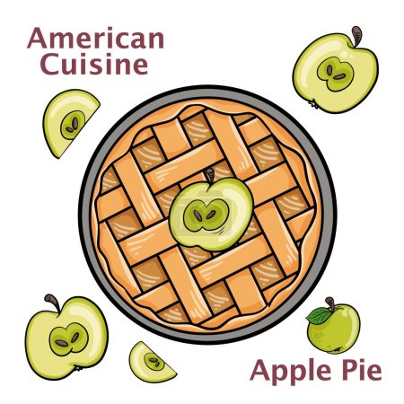 Illustration pour Délicieuse tarte aux pommes fraîche cuite au four maison sur fond blanc. Cuisine américaine - image libre de droit
