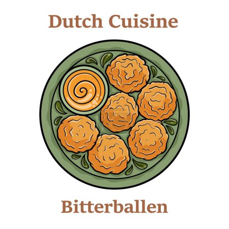 Illustration for Fried Homemade Dutch Bitterballen. Traditional pub snack appetizer with mustard - Royalty Free Image