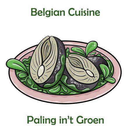 Illustration for Paling in't Groen, A Popular Dish in Belgium - Royalty Free Image