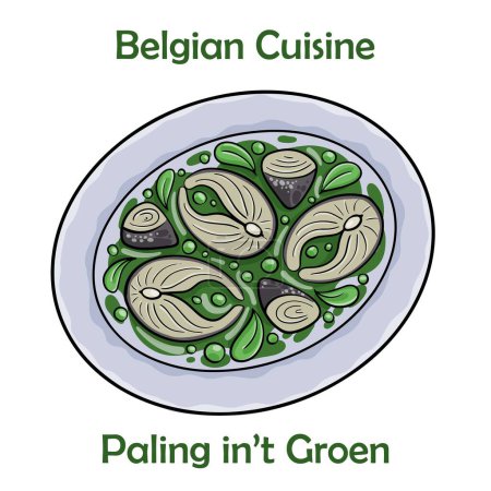 Ilustración de Paling in 't Groen, un plato popular en Bélgica - Imagen libre de derechos