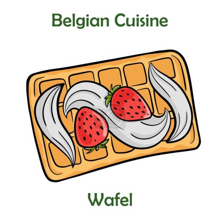 Téléchargez les illustrations : Gaufre traditionnelle (belge) aux fruits frais sur une soucoupe et miel isolé sur fond blanc - en licence libre de droit