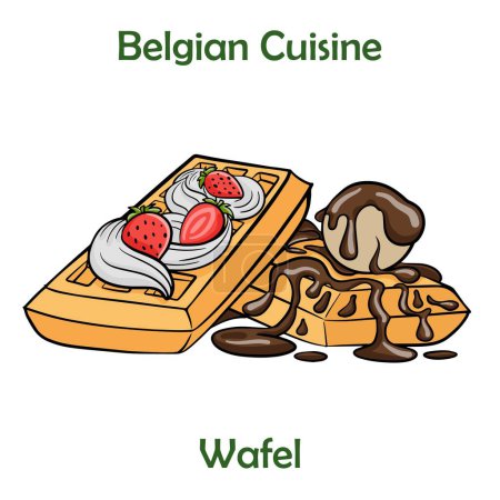 Téléchargez les illustrations : Gaufre traditionnelle (belge) aux fruits frais sur une soucoupe et miel isolé sur fond blanc - en licence libre de droit