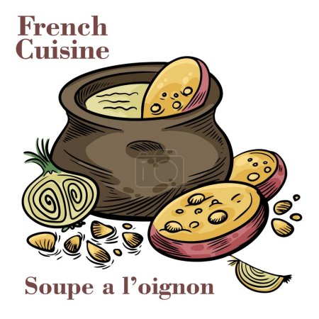 Illustration for Soupe a l'oignon. Traditional French Onion Soup. - Royalty Free Image