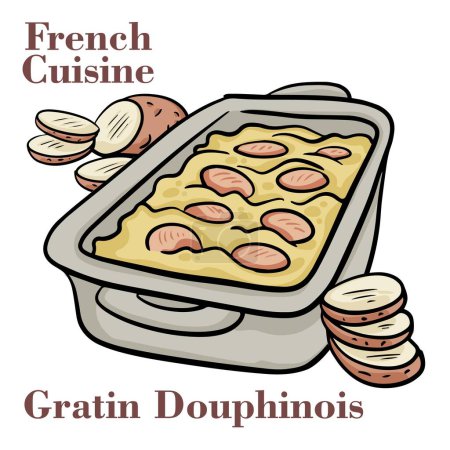 Téléchargez les illustrations : Gratin dauphinois, pommes de terre cuites au four à la crème et au fromage. Cuisine française - en licence libre de droit