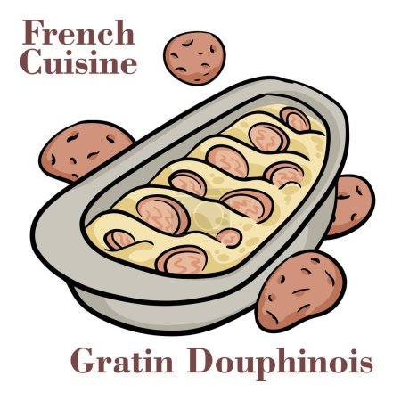 Téléchargez les illustrations : Gratin dauphinois, pommes de terre cuites au four à la crème et au fromage. Cuisine française - en licence libre de droit