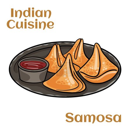 Illustration for Samosa with fresh mint dipping sauce, indian food - Royalty Free Image