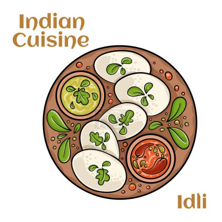 Téléchargez les illustrations : Beaucoup Idli ou petit déjeuner idly populaire du Kerala Inde du Sud et Sri Lanka. Gâteaux de riz vapeur sains - en licence libre de droit