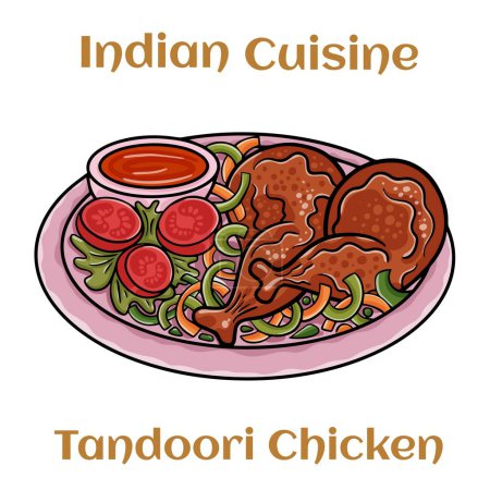 Ilustración de Pollo tandoori integral con arroz jazmín, comida india - Imagen libre de derechos