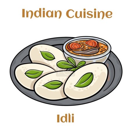 Illustration for Many Idli or idly popular breakfast of Kerala South India and Sri Lanka. Healthy steamed rice cakes - Royalty Free Image