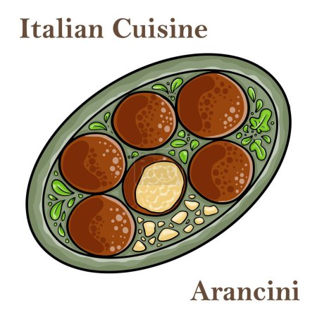 Téléchargez les illustrations : Arancini frite maison avec basilic et Marinara sur fond blanc, vue latérale. Boules de riz italiennes. - en licence libre de droit