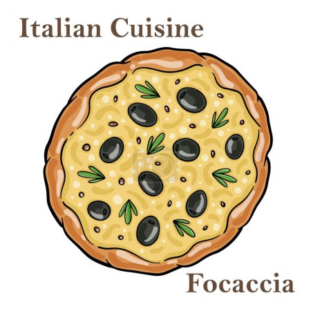 Illustration for Bari-style focaccia bread, focaccia barese, focaccia with cherry tomatoes, olive oil and oregano. - Royalty Free Image
