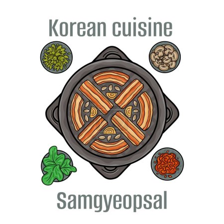 Samgyeopsal. This barbecue involves fatty slices of pork belly that is usually served unseasoned and not marinated. Korean Cuisine.