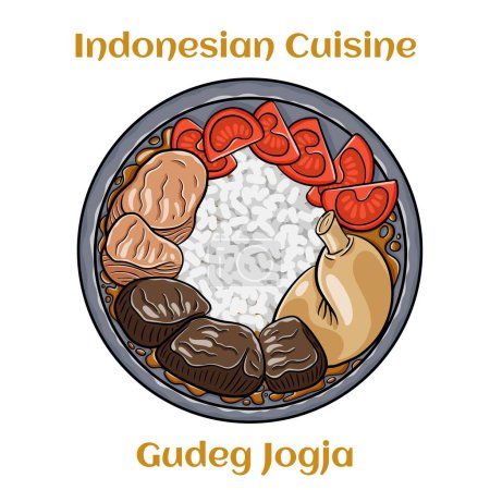 Illustration for Gudeg jogja with egg, with different types of meat and vegetables. Indonesian traditional food - Royalty Free Image