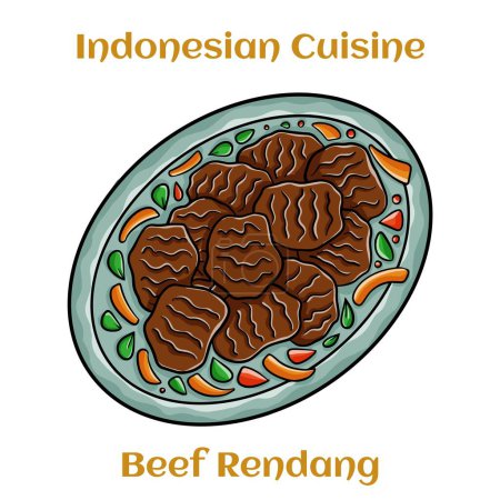 Illustration for Beef Rendang. Indonesian traditional food with Herbs and Spices. - Royalty Free Image
