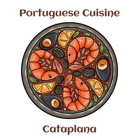Téléchargez les illustrations : Cataplana Portugese Seafood Dish. Avec homard, crevettes, moules et plus. - en licence libre de droit