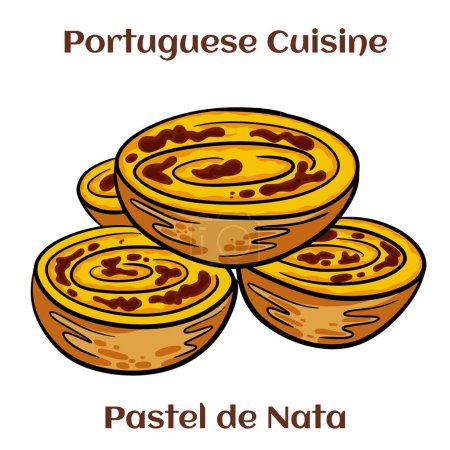 Illustration for Typical Portuguese custard pies - "Pastel de Nata" or "Pastel de Belem". traditional portuguese pastry. - Royalty Free Image