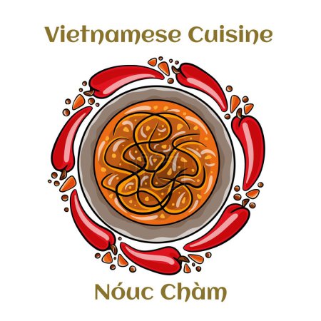 Ilustración de Nouc Cham. Sumergiendo salsa vietnamita. Dulce, picante, agrio y pescado, viene prácticamente todos los platos. Ilustración vectorial aislada. - Imagen libre de derechos
