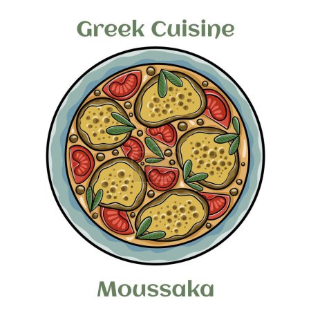 Illustration for Traditional greek moussaka on white background. Isolated vector illustration. - Royalty Free Image