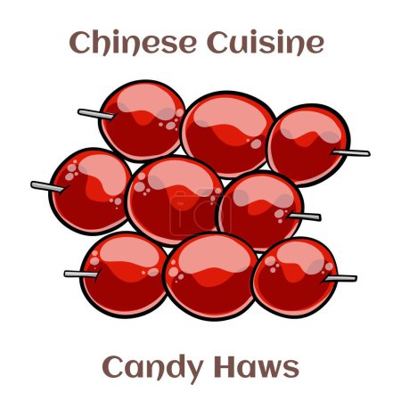Téléchargez les illustrations : Candy haws.  Candied fruit snack on a stick. Chinese food. Vector image isolated. - en licence libre de droit