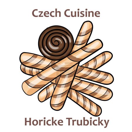 Téléchargez les illustrations : Horicke trubicky. These are made up of two twisted thin wafers filled with a creamy filling with various different flavors. Czech food. Vector image isolated. - en licence libre de droit