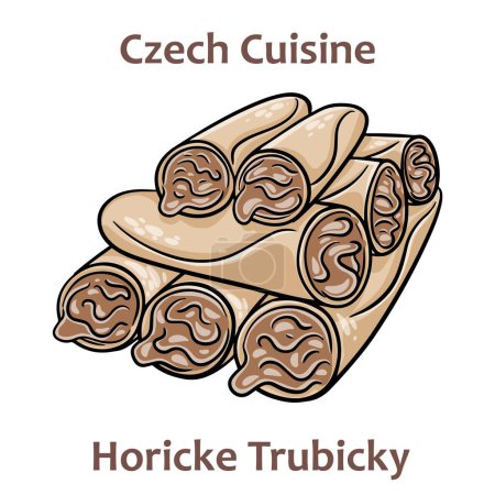 Téléchargez les illustrations : Horicke trubicky. These are made up of two twisted thin wafers filled with a creamy filling with various different flavors. Czech food. Vector image isolated. - en licence libre de droit