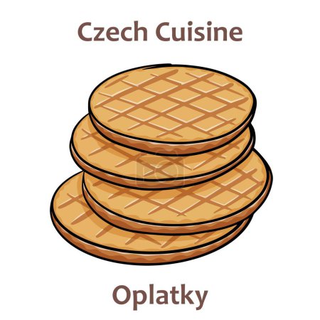 Téléchargez les illustrations : Oplatky are flat wafers made according to an old, traditional recipe in the area of Karlovy Vary. Czech food. Vector image isolated. - en licence libre de droit