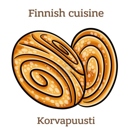 Illustration for Korvapuusti. Sweet Finnish cardamom buns with brown sugar and cinnamon. Finnish food. Vector image isolated. - Royalty Free Image