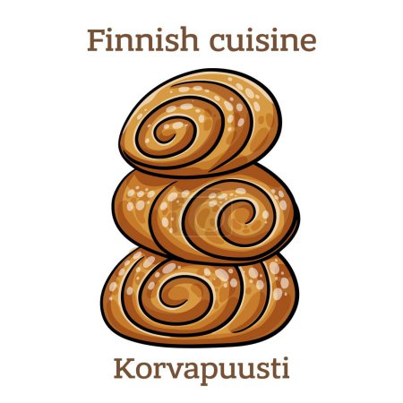 Illustration for Korvapuusti. Sweet Finnish cardamom buns with brown sugar and cinnamon. Finnish food. Vector image isolated. - Royalty Free Image