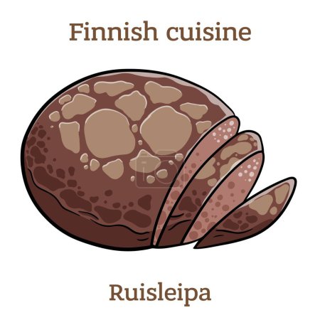Ilustración de Ruisleip. Rye hole-bread is a traditional bread from Finland. A flat rye flour loaf with a hole in the middle. Finnish food. - Imagen libre de derechos