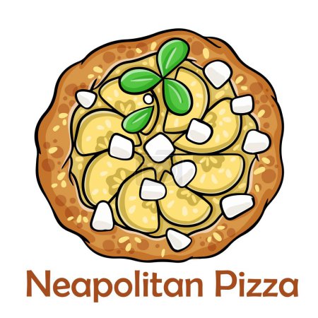 Ilustración de Pizza Gorgonzola con pera, nueces, salsa de jeringa, aceite de trufa. Pizza redonda napolitana sobre fondo blanco - Imagen libre de derechos