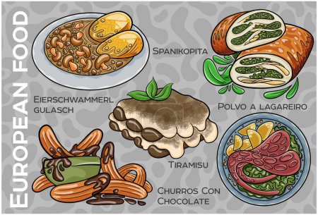 Téléchargez les illustrations : Populaire Western & Central European Food Set. Dessiné à la main & vecteur. - en licence libre de droit