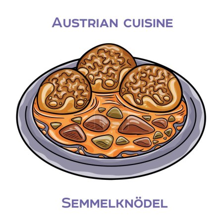 Illustration for Semmelknodel  are a traditional Bavarian dish made from stale bread rolls, onions, eggs, and milk - Royalty Free Image