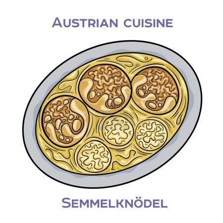 Illustration for Semmelknodel  are a traditional Bavarian dish made from stale bread rolls, onions, eggs, and milk - Royalty Free Image