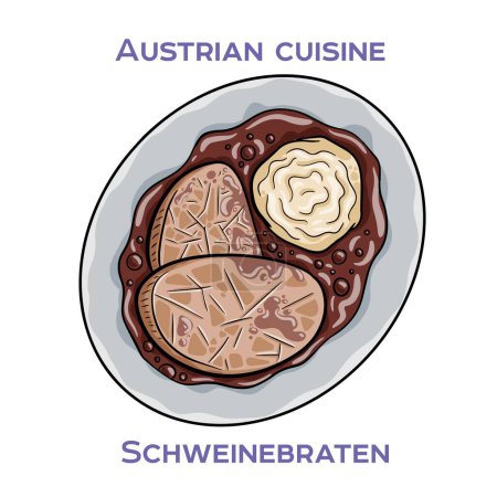 Illustration for Schweinebraten is a classic Austrian roast pork dish that is typically made with a pork shoulder or neck - Royalty Free Image