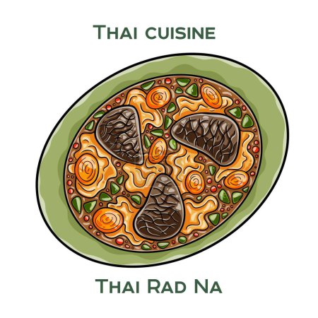 Traditionelle thailändische Küche. Thai Rad Na auf weißem Hintergrund. Isolierte Vektorillustration.
