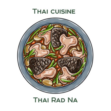 Comida tradicional tailandesa. Thai Rad Na sobre fondo blanco. Ilustración vectorial aislada.