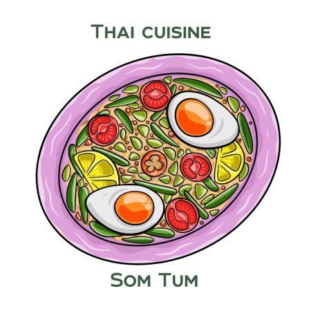 Ilustración de Comida tradicional tailandesa. Som Tum sobre fondo blanco. Ilustración vectorial aislada. - Imagen libre de derechos
