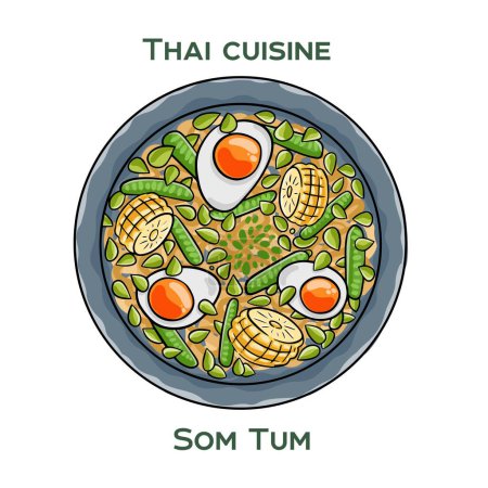 Ilustración de Comida tradicional tailandesa. Som Tum sobre fondo blanco. Ilustración vectorial aislada. - Imagen libre de derechos