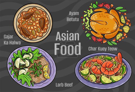 Art vectoriel alimentaire asiatique : dessiné à la main.