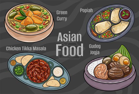 Arte vectorial de comida asiática: Dibujado a mano.