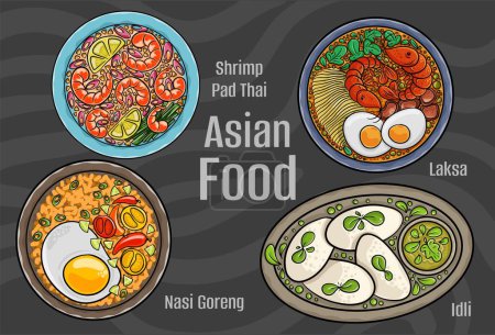Vecteurs alimentaires asiatiques : dessinés à la main & vecteur.