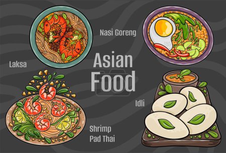 Vecteurs alimentaires asiatiques : dessinés à la main & vecteur.