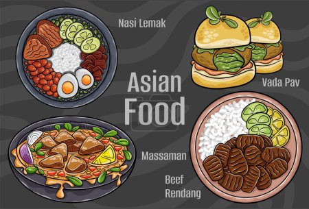 Téléchargez les illustrations : Clipart alimentaire asiatique : dessiné à la main & vecteur. - en licence libre de droit