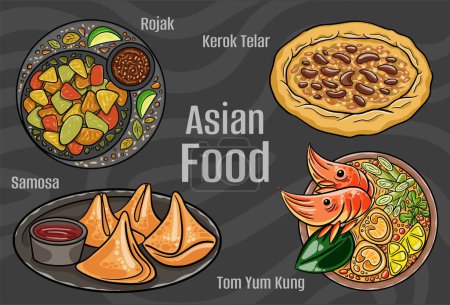 Illustrations alimentaires asiatiques populaires : dessinées à la main et vectorielles.