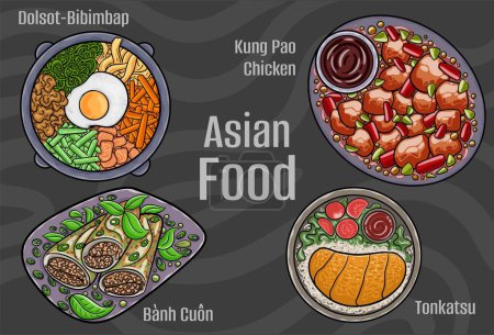 Téléchargez les illustrations : Vecteurs alimentaires asiatiques : dessinés à la main & vecteur. - en licence libre de droit