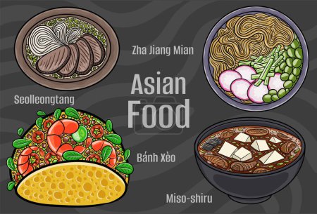 Popular comida asiática ilustraciones: dibujado a mano & Vector.